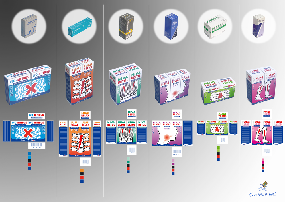 Design pack gamme de produits pharmacie